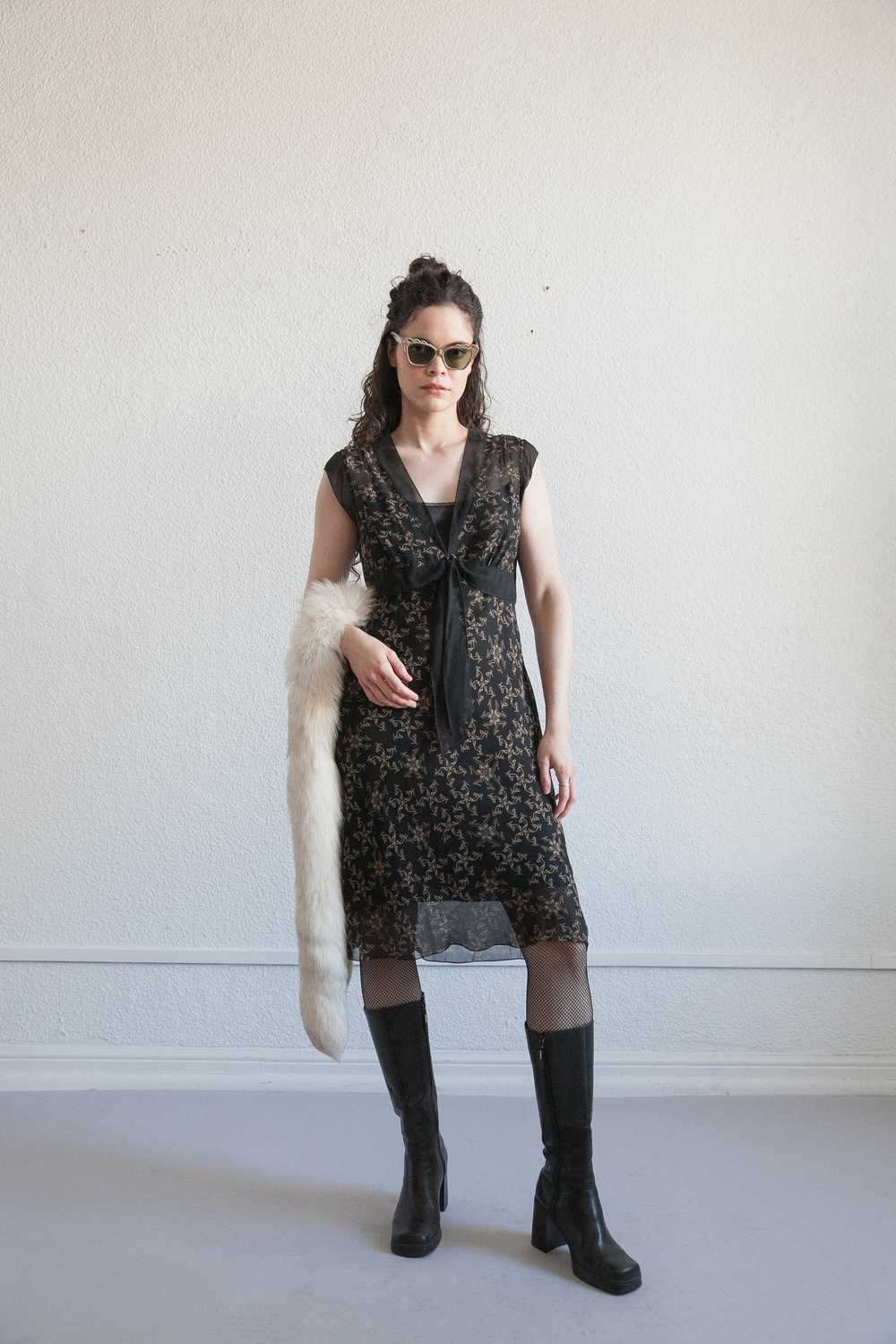 Y2K Sheer Silk Shoe Print Dress - image 1