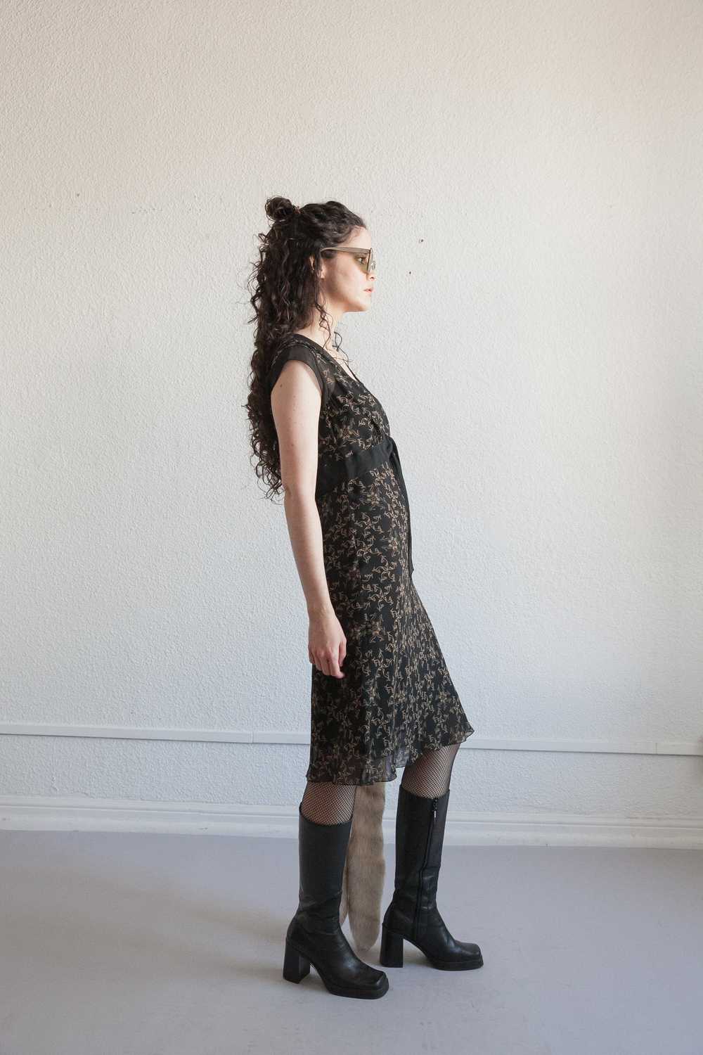 Y2K Sheer Silk Shoe Print Dress - image 4