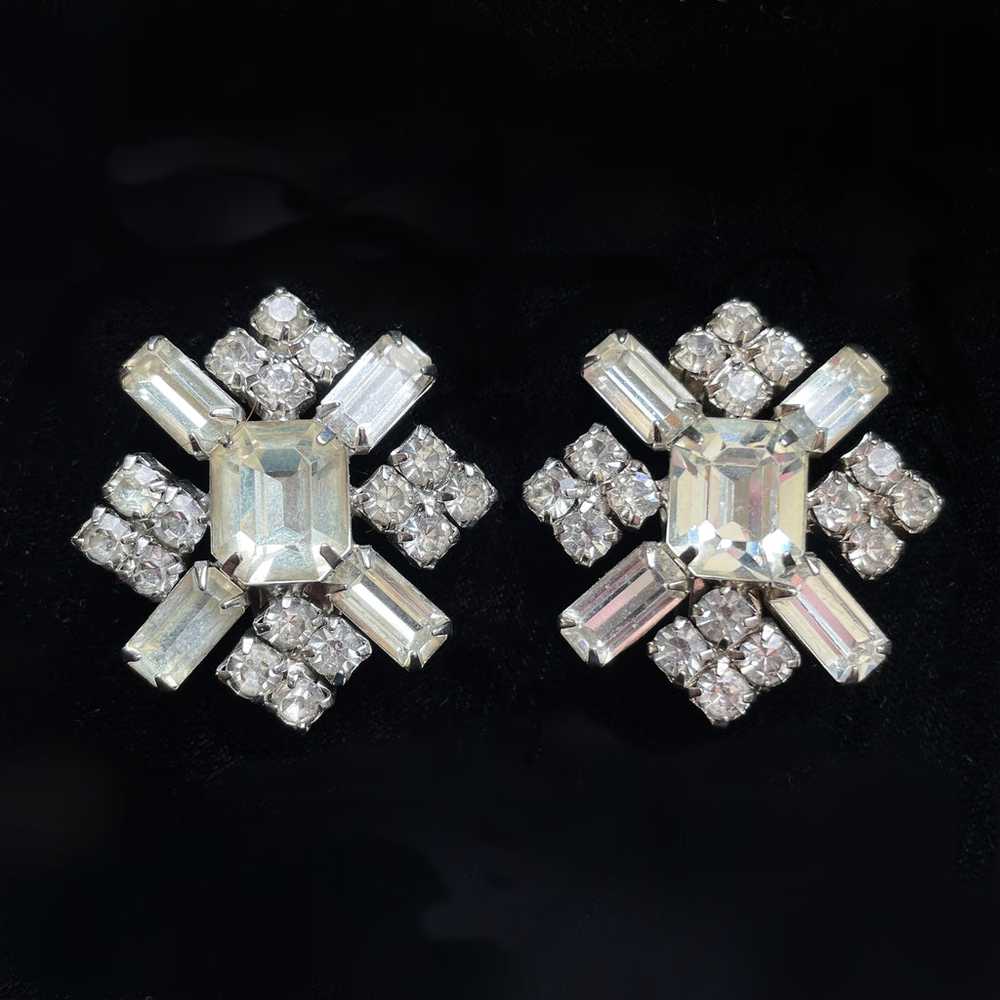 Vintage Statement Rhinestone Earrings, MCM Sparkl… - image 1