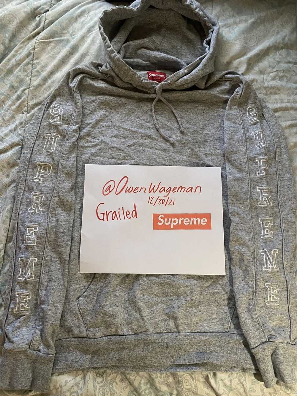 Supreme Grey Supreme Hoodie w/ Embroidered sleeves - image 1