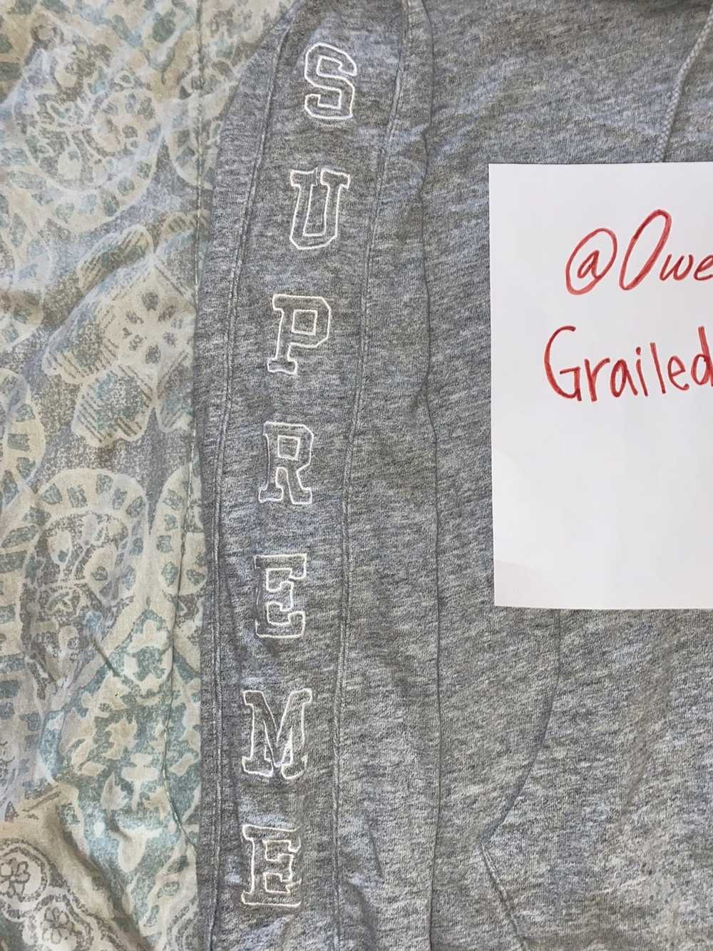 Supreme Grey Supreme Hoodie w/ Embroidered sleeves - image 3