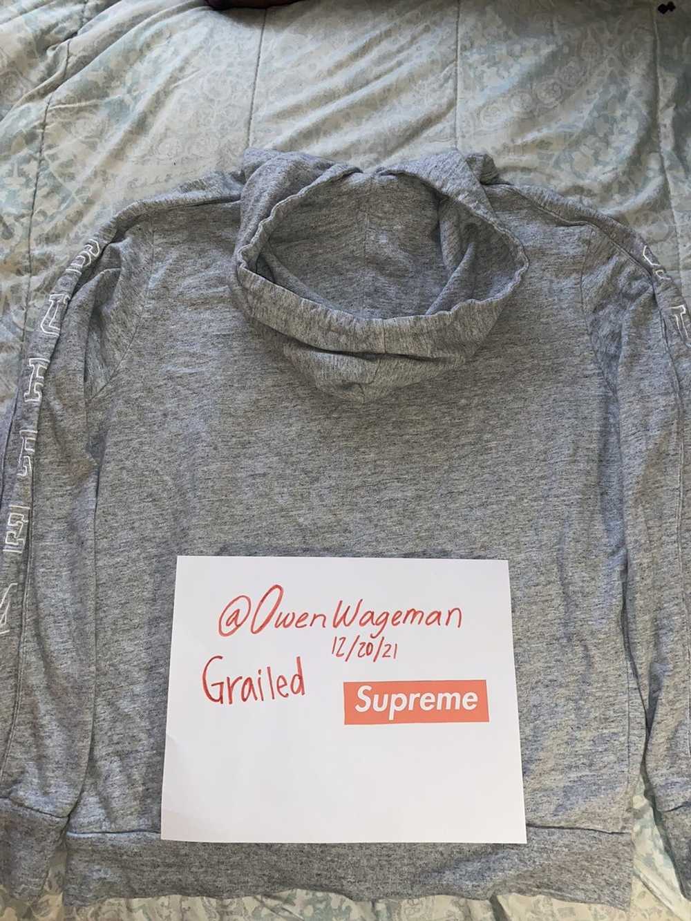 Supreme Grey Supreme Hoodie w/ Embroidered sleeves - image 5