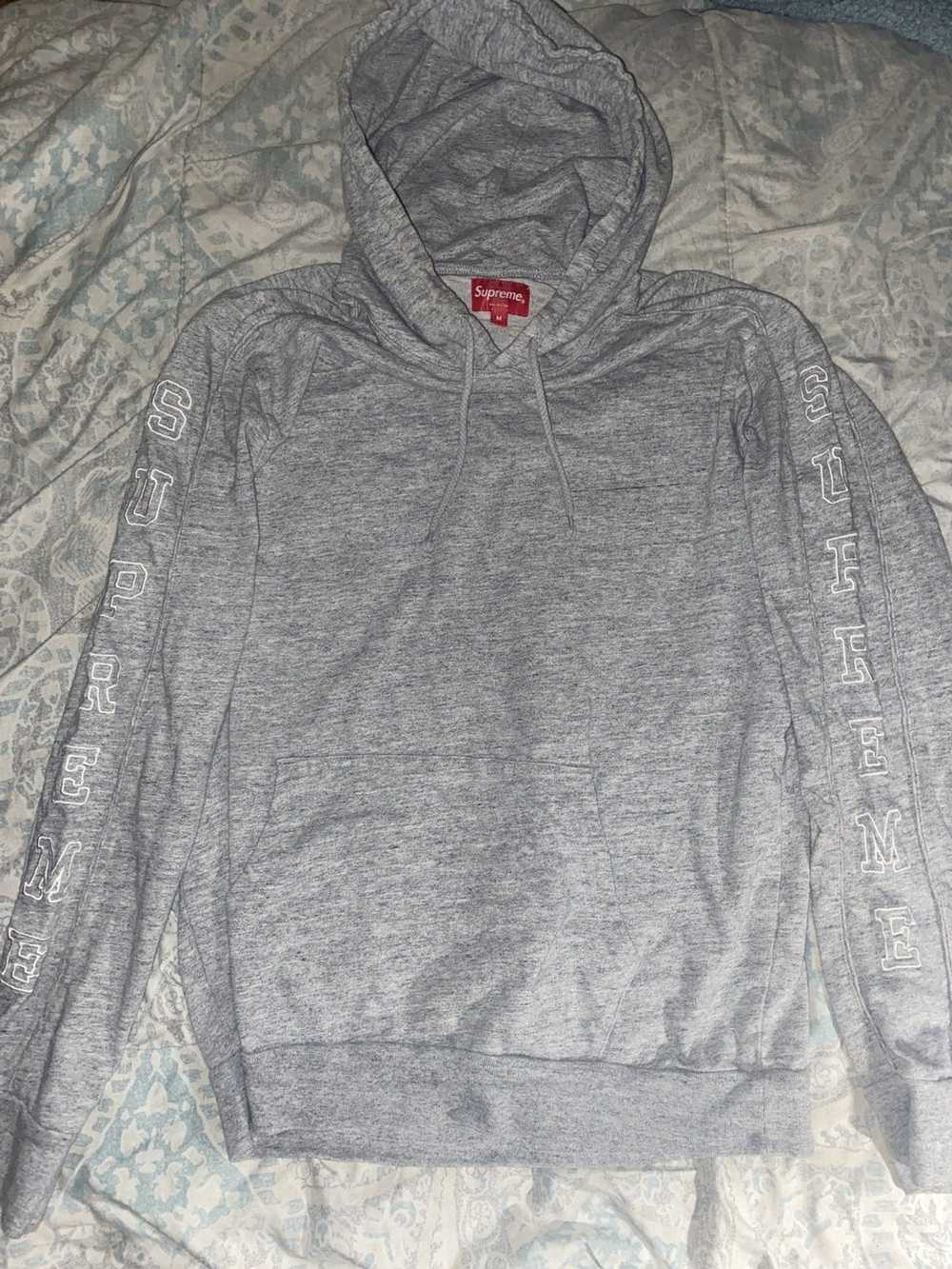 Supreme Grey Supreme Hoodie w/ Embroidered sleeves - image 8