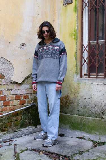 Coloured Cable Knit Sweater × Vintage Oversized Ha