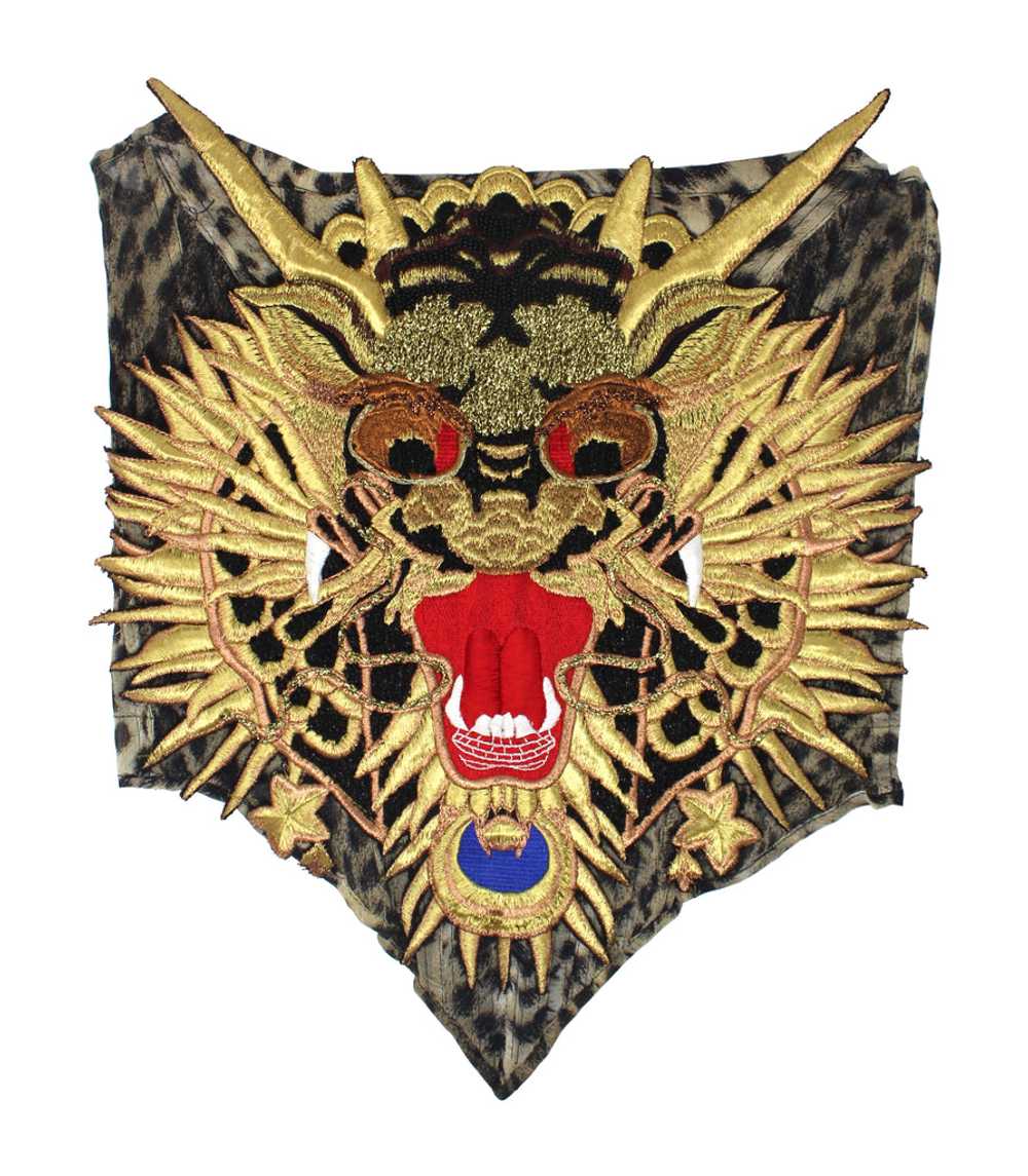 Just Cavalli Leopard Print Silk, Dragon Appliqué … - image 1