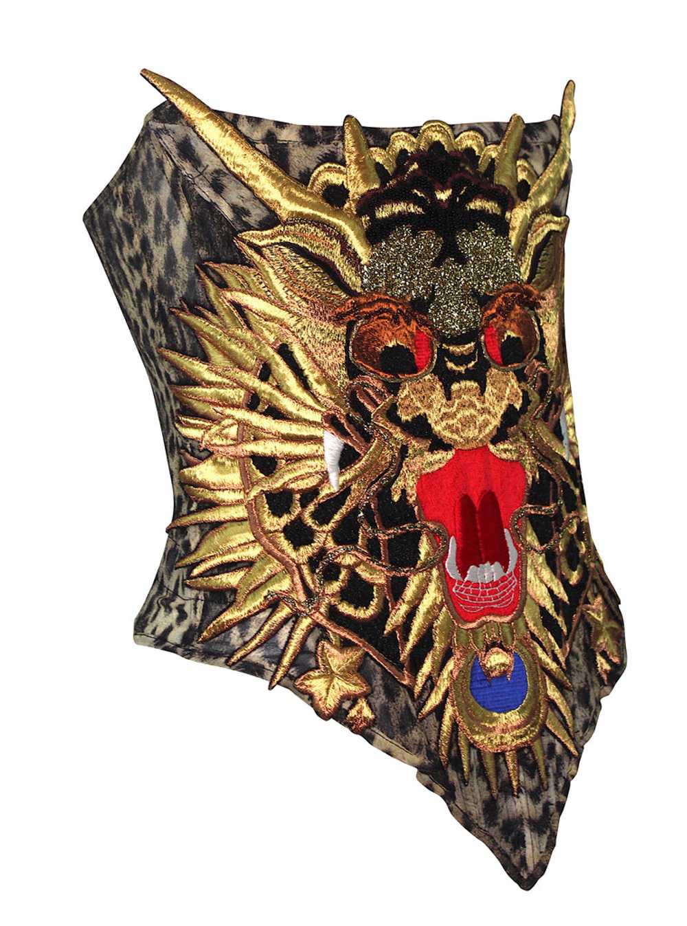 Just Cavalli Leopard Print Silk, Dragon Appliqué … - image 2