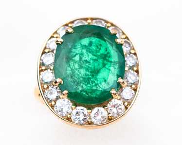French 1970s Emerald and Diamond Halo Ring - image 1