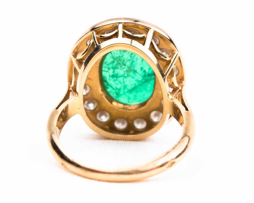 French 1970s Emerald and Diamond Halo Ring - image 5