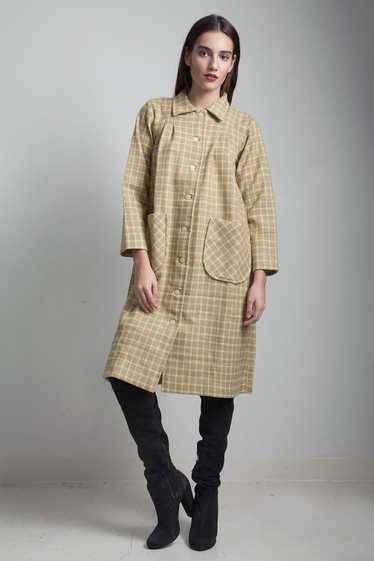 plus size vintage 70s plaid tweed coat dress with… - image 1