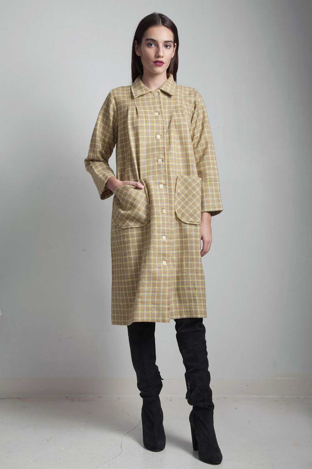 plus size vintage 70s plaid tweed coat dress with… - image 3