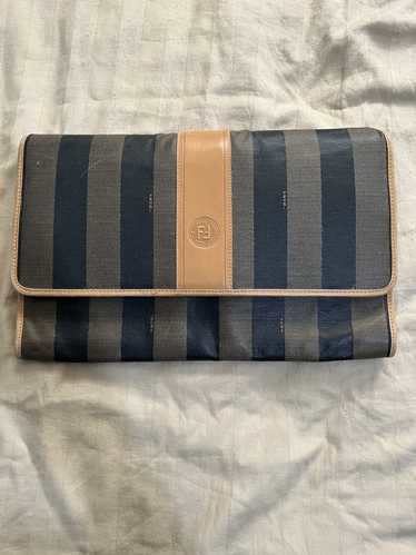 Authentic Vintage FENDI Roma Striped Black and Grey Clutch Bag 