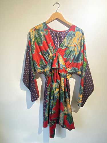 Biyan Floral Silk Dress with Tie - image 1