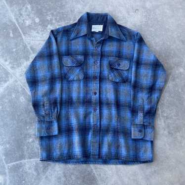 RandomRetroResale Vintage 70s 80s Trail's End Plaid Shirt Blue Acrylic Flannel Button Up Large