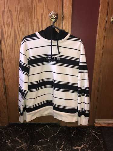 SUPREME STRIPED CREW NECK HOODIE PF4756 BLACK WHITE