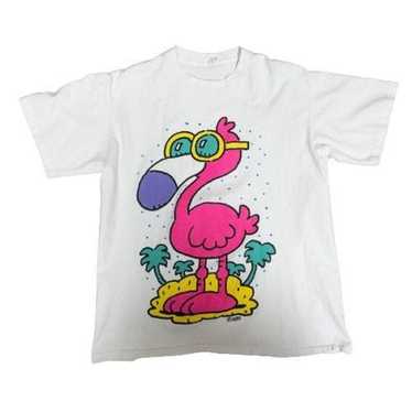 Vintage Flamingo Goggles White T-Shirt - Size Lar… - image 1