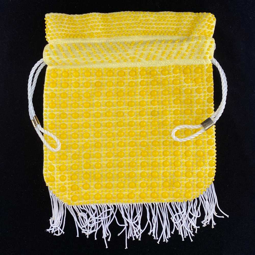 1960s Yellow Beaded Drawstring Bag - image 2