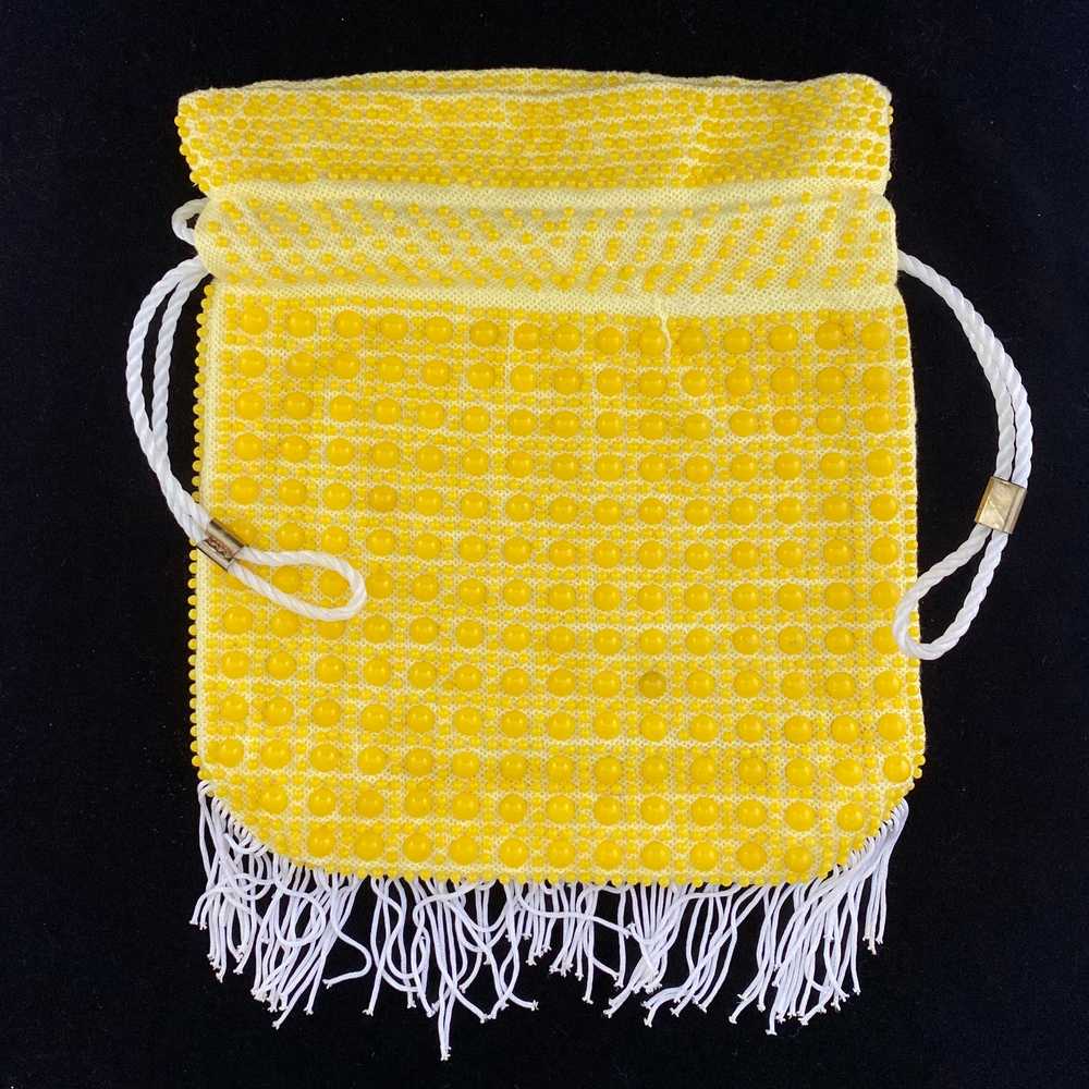 1960s Yellow Beaded Drawstring Bag - image 3