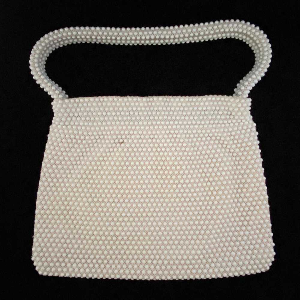 1960s No Label Ivory Bead Handbag - image 2