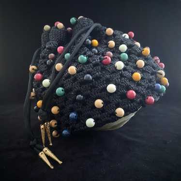 1960s Crocheted, Beaded Drawstring Bag - image 1