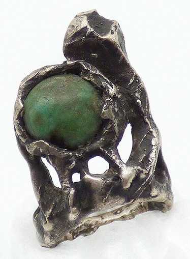 Sterling Brutalist Turquoise Ring