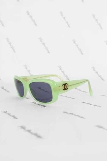 Vintage Chanel Neon Green Frame Sunglasses Logo G… - image 1