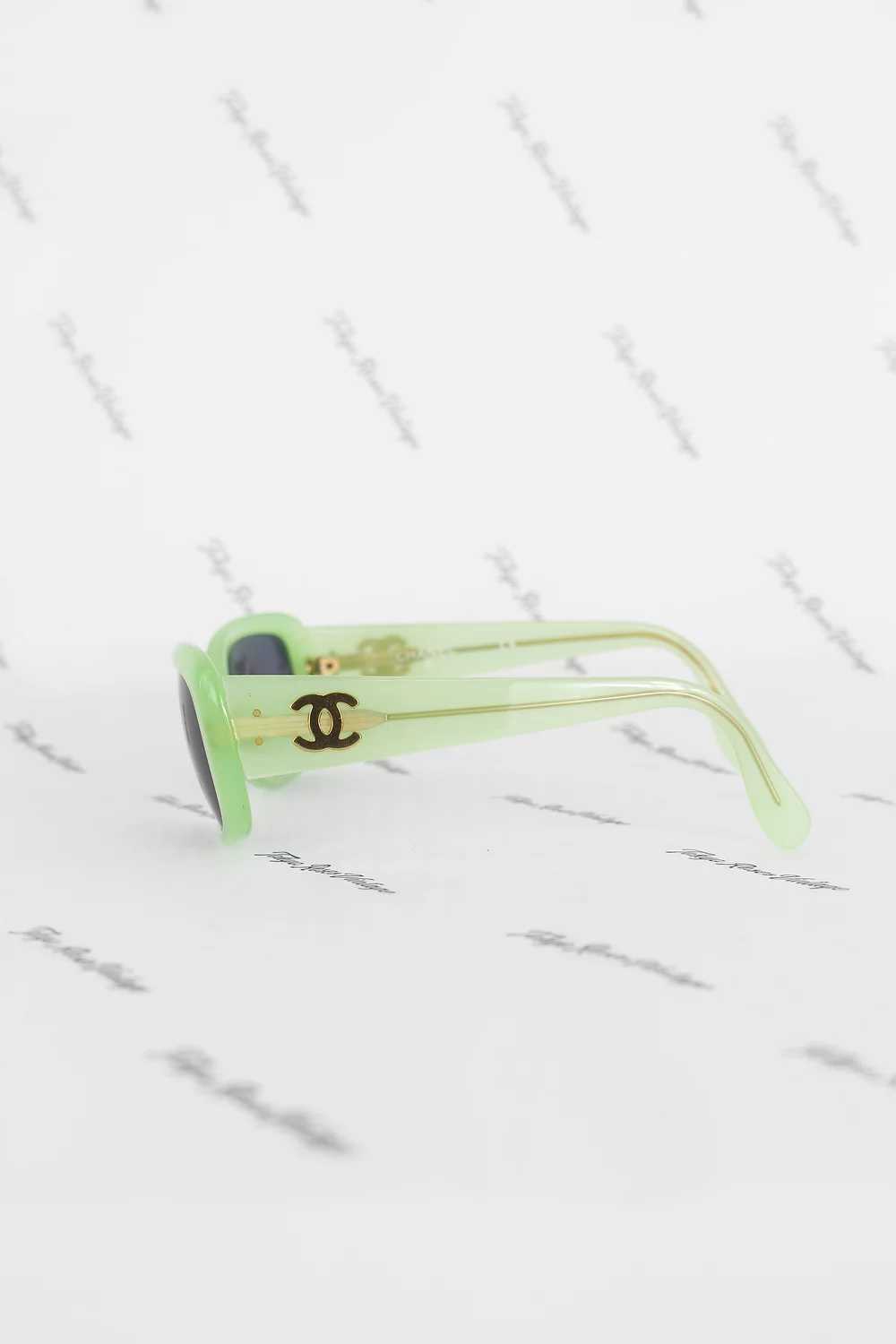 Vintage Chanel Neon Green Frame Sunglasses Logo G… - image 3