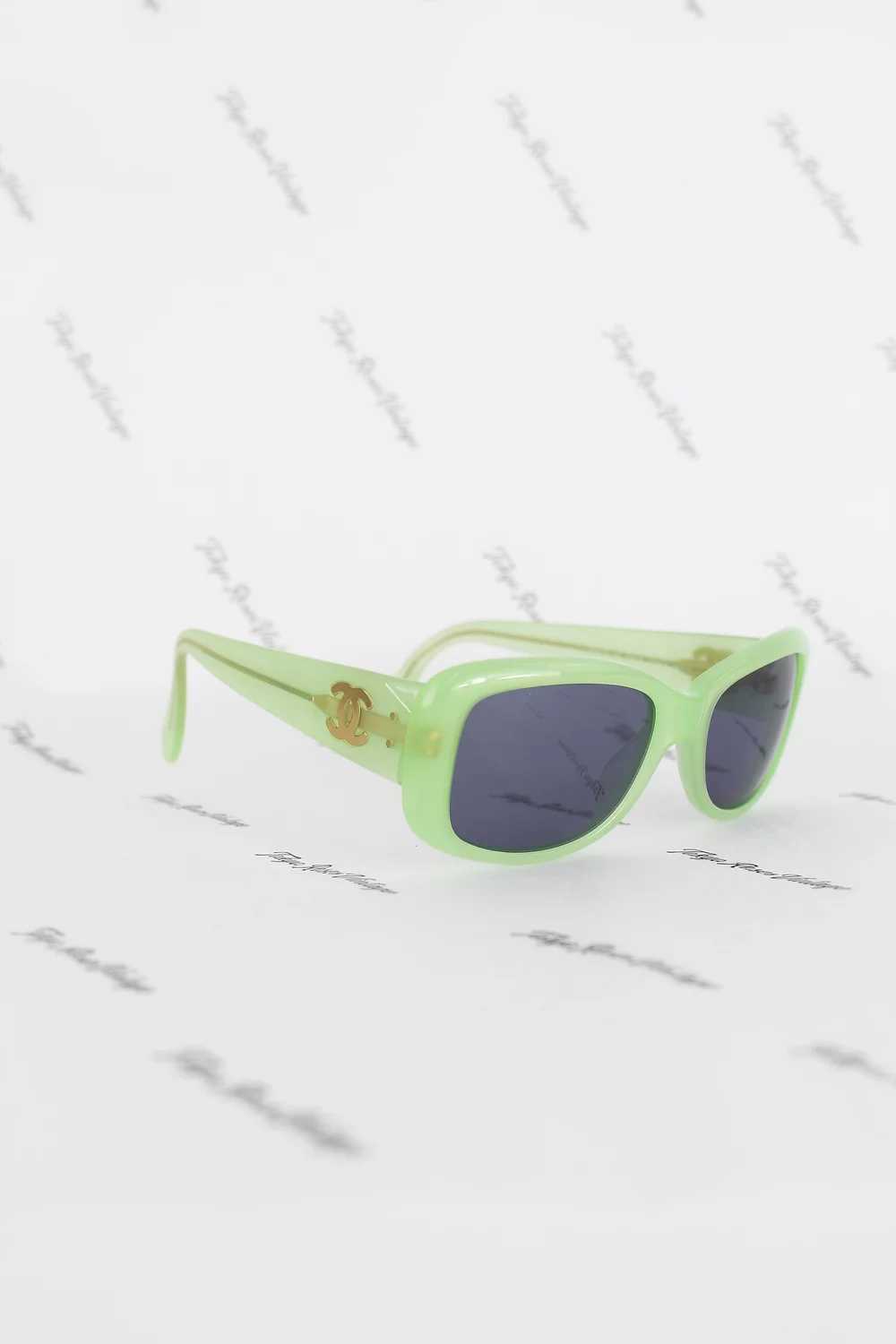 Vintage Chanel Neon Green Frame Sunglasses Logo G… - image 4