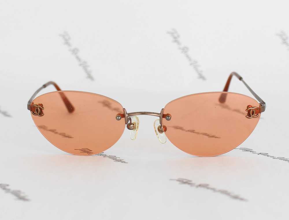 Vintage Chanel Orange Tinted Sunglasses CC Logo G… - image 3