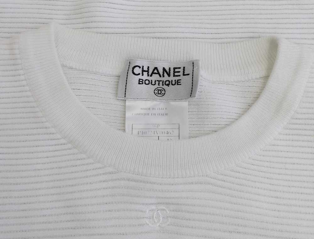 White Chanel Ribbed Knit Top Sleeveless CC Logo - image 1