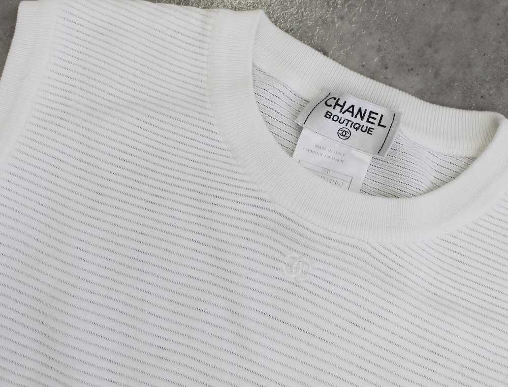 White Chanel Ribbed Knit Top Sleeveless CC Logo - image 2