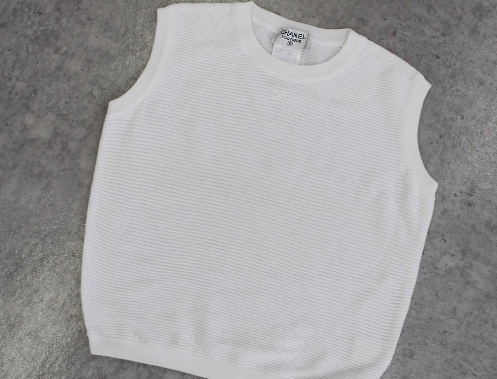 White Chanel Ribbed Knit Top Sleeveless CC Logo - image 3