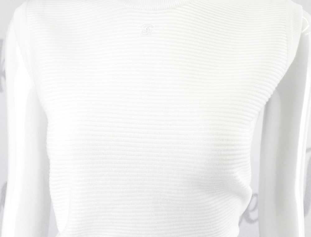 White Chanel Ribbed Knit Top Sleeveless CC Logo - image 4