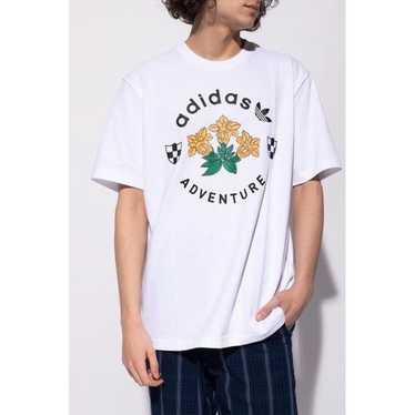 Adidas White Floral Ribbed Crew Neck Graphic Tee