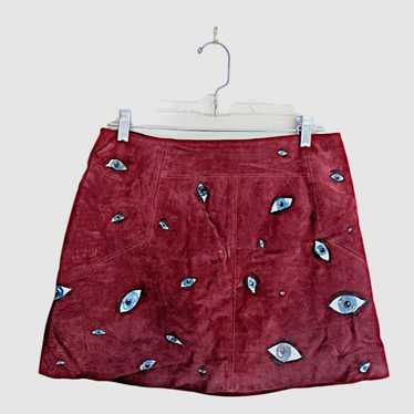 Handmade Handpainted red suede eyeball skirt size… - image 1