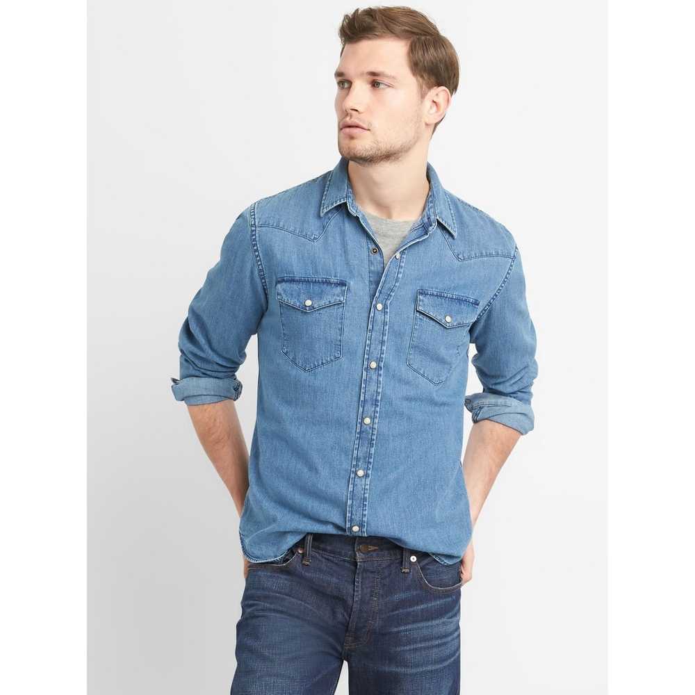 Gap Gap Denim Mens S Blue Denim Pearl Snap Front … - image 1