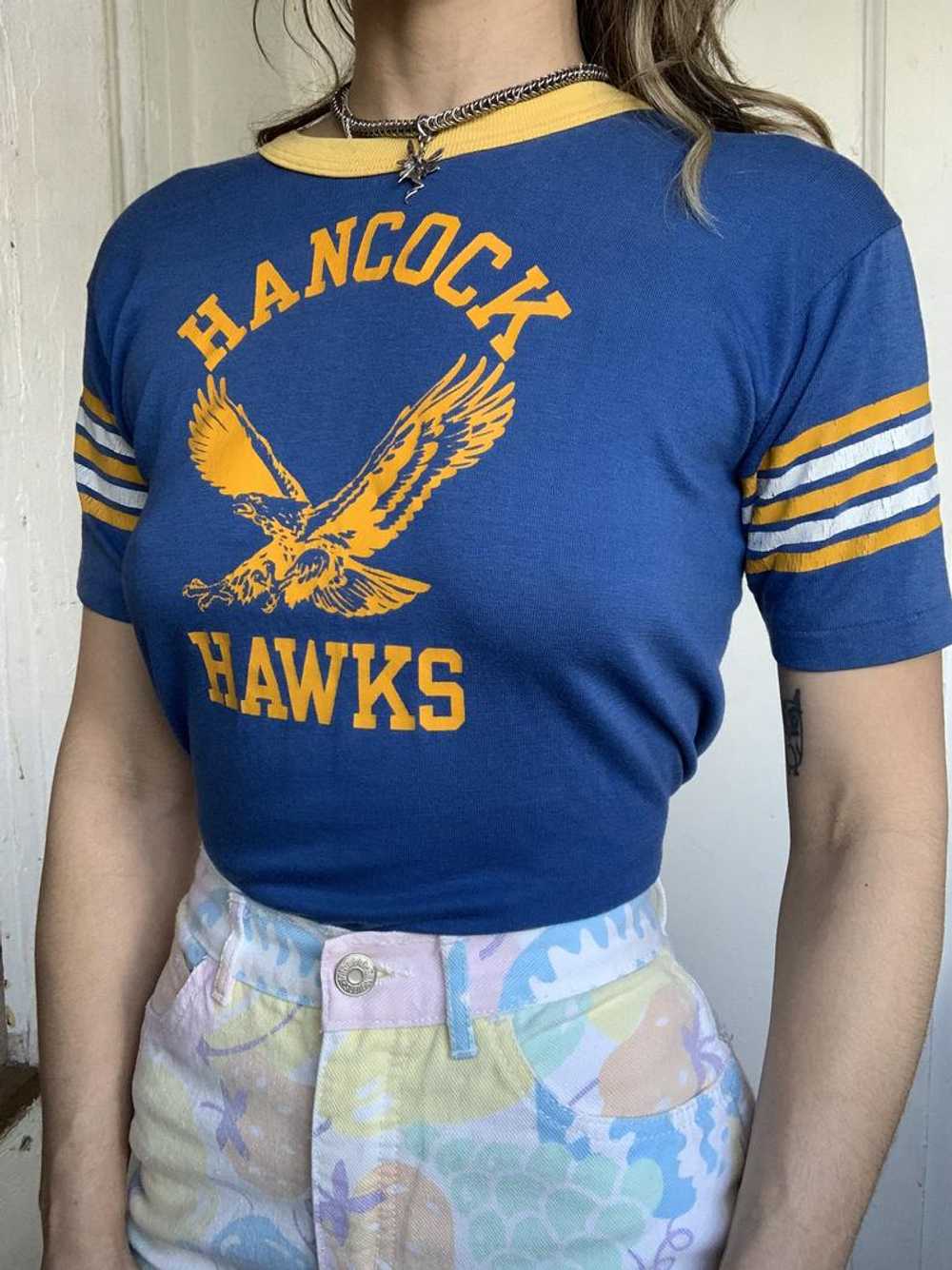 Vintage 80s Hancock Hawks ringer tee!! - image 2