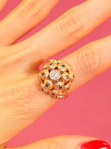 14K Bezel Set Diamond and Sapphire Cocktail Ring