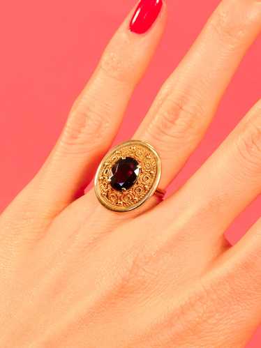 14K Garnet Set Etruscan Style Ring