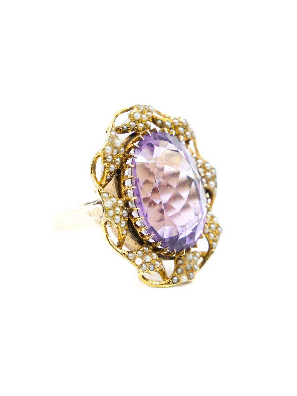 14K Vintage Amethyst and Pearl Accented Cocktail … - image 3