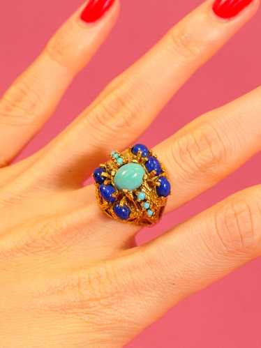18K Lapis and Turquoise Cocktail Ring