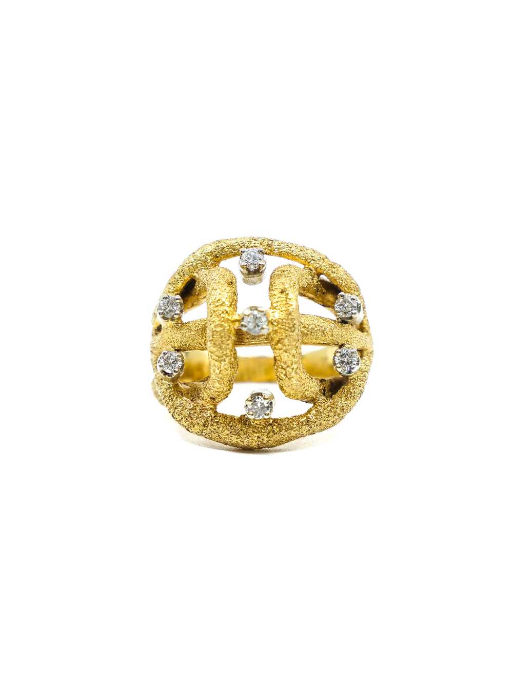 18K Mid Century Textured Diamond Set Ring - image 2