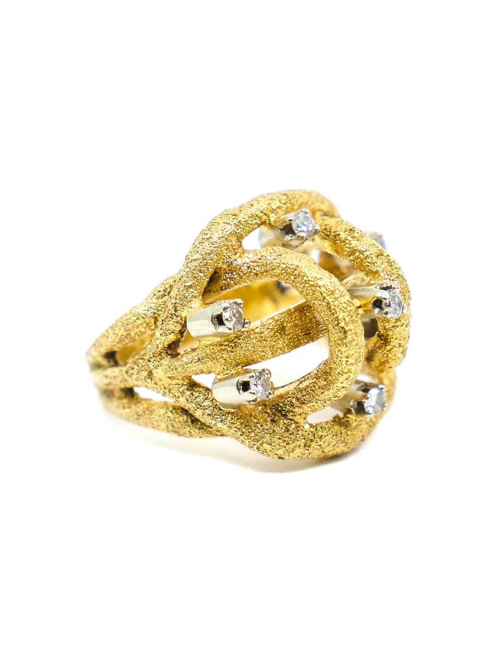 18K Mid Century Textured Diamond Set Ring - image 3