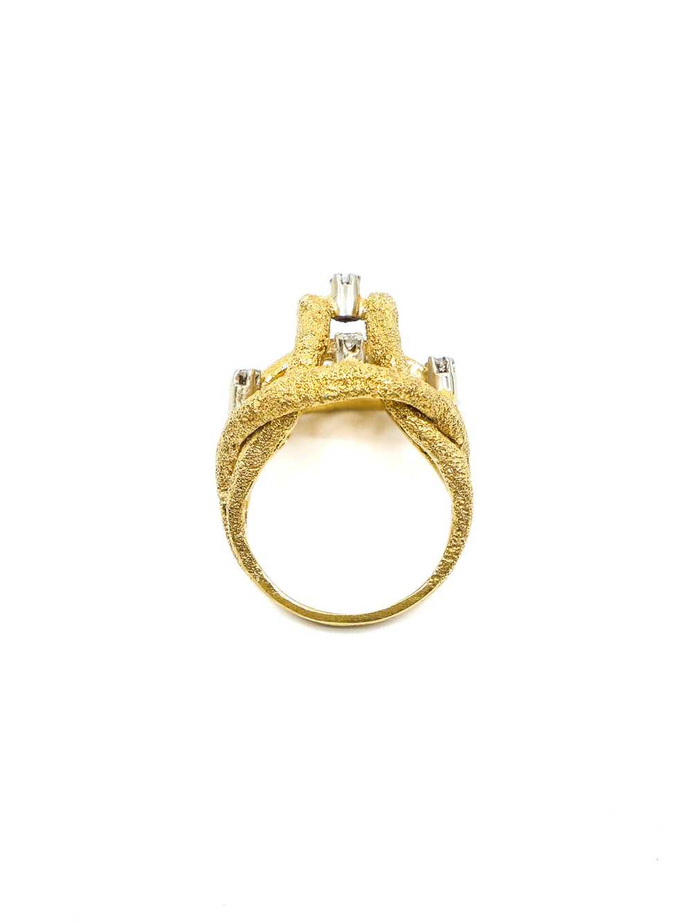 18K Mid Century Textured Diamond Set Ring - image 5