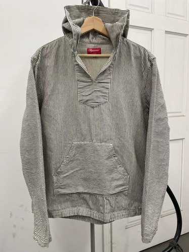 Supreme SUPREM Striped Denim Hooded Pullover Shirt - image 1