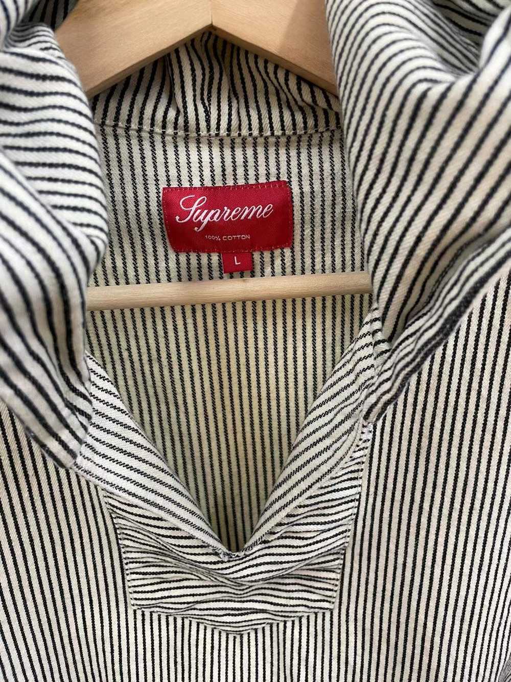 Supreme SUPREM Striped Denim Hooded Pullover Shirt - image 2