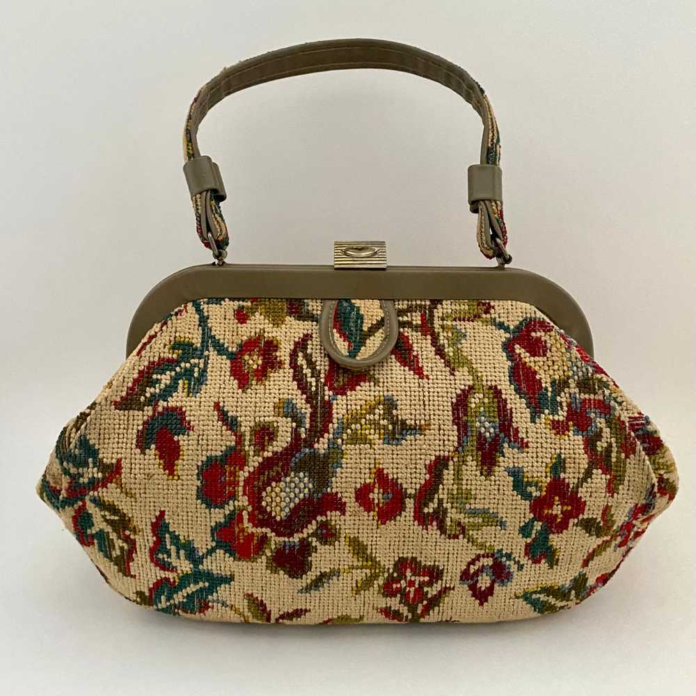 Late 50s/ Early 60s Classy USA Floral Needlepoint… - image 1