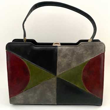 1960s Faux Leather Patchwork Handbag - image 1