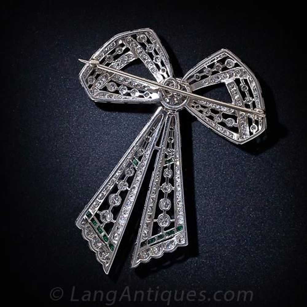 Edwardian Diamond and Emerald Bow Brooch - image 2