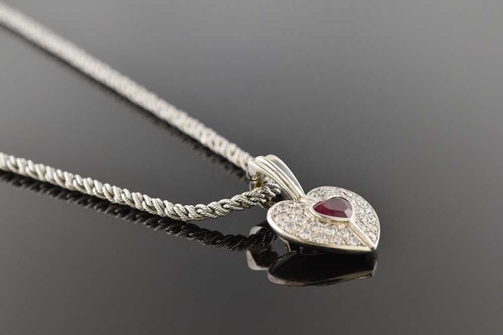 Heart Shaped Ruby and Diamond Enhancer with Chain - image 1