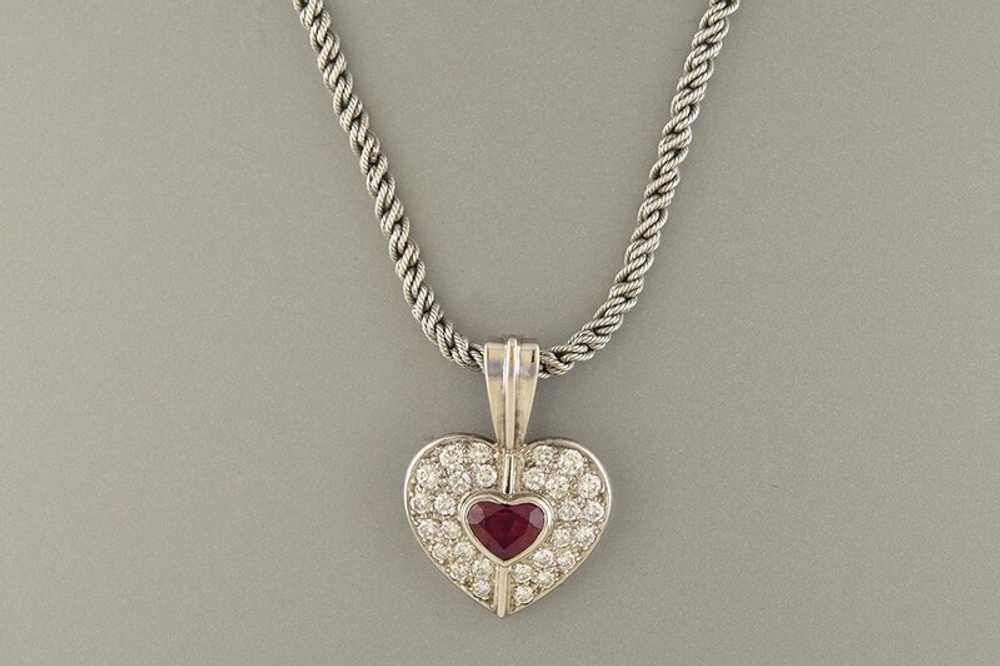 Heart Shaped Ruby and Diamond Enhancer with Chain - image 3